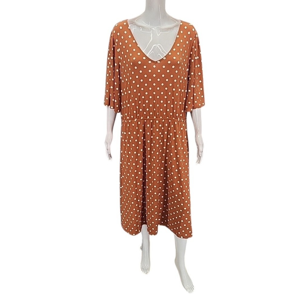 Girl With Curves Women's Dot Print V-Neck Dress Gingerbread Petite Size X-Large